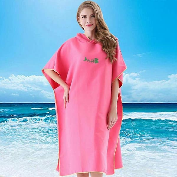 Strandhåndklæde Poncho Badehætte Hurtigtørrende Badekåbe Badehåndklæde Voksen Pink