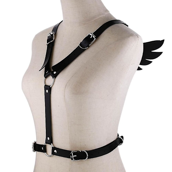 Hvid Læder Body Harness med Seksuelle Vinger - Moderigtig Goth Punk Rem til Kvinders Festival Lingeri Cosplay