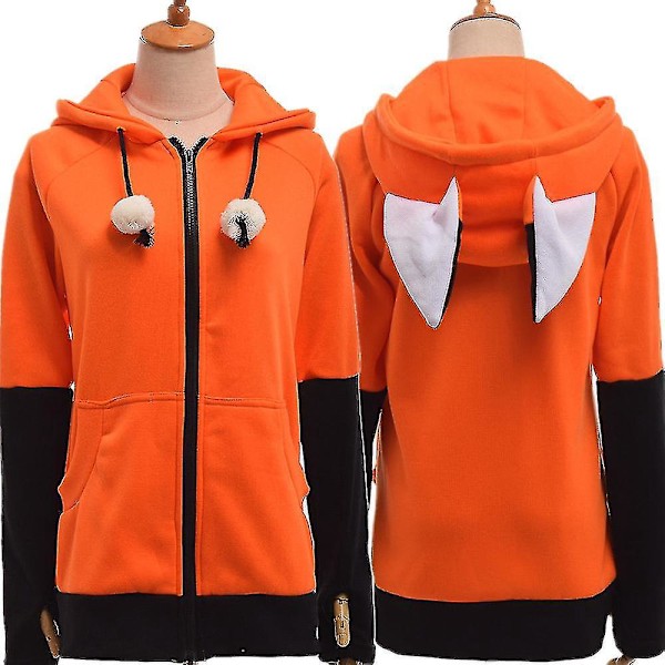 Fox Ear Cosplay Hoodie Coat, Warm Orange Unisex Sweatshirt XXL