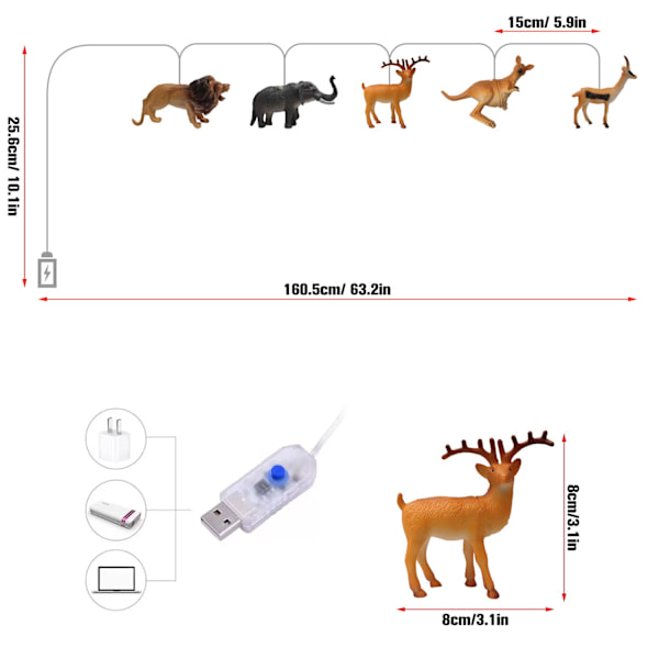 Animal String Lights 10 LEDs Små djur String Lights Barnrumsdekoration för barnrum Inomhus String Lights