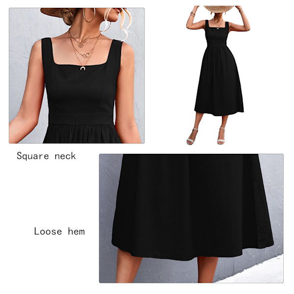 Dame Kjole med Firkantet Hals Trendy Elegant Lynlås Løstsiddende Casual Stropløs Kjole til Fest Sort S