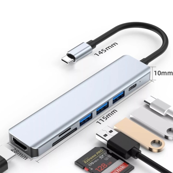 i 1 USB C Hub Typ C-adapterdongel med 4K HDMI, 100W USBC-strömförsörjning, USB 3.0-portar, SD/TF-kortläsardocka, Thunderbolt 3 & Thunderbolt 4