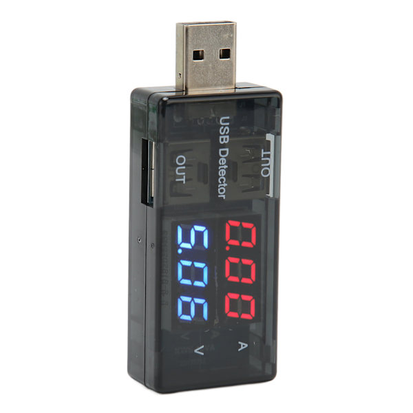Dobbel USB-tester 1 inn 2 ut LCD Strømstyrke Spenningsmåler Multimeter for mobiltelefoner Nettbrett Bærbare datamaskiner Billadere
