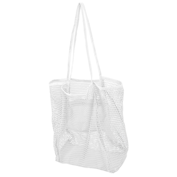 Mesh Strandtaske Enkel Stor Kapacitet Flere Lommer Lynlås Håndvævet Strandtaske til Rejseudflugt Camping Hvid