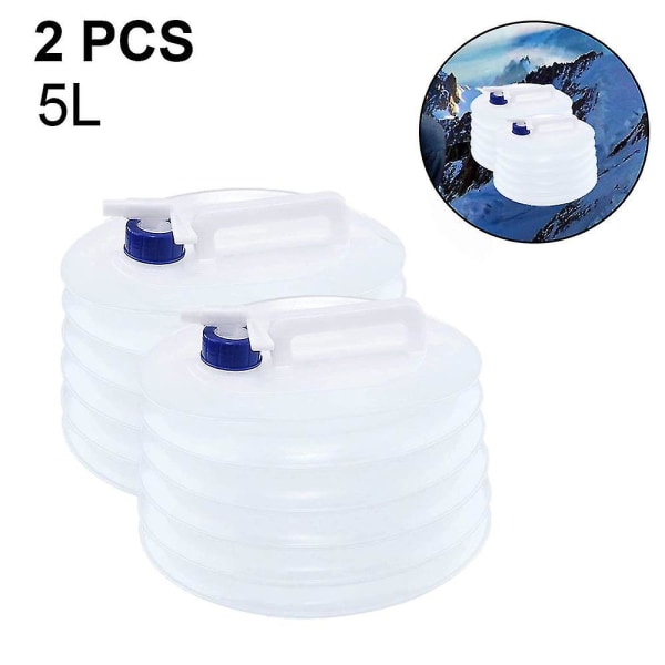 2 st hopfällbar vattenbehållare, premium bärbar vattenförvaring 5L