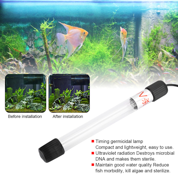 Akvarium UV-Timer bakteriedræbende lampe Akvarie Alger Lampe Amfibie LightUS 110V 13W