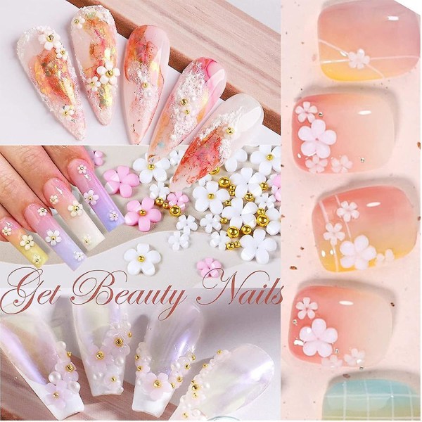 Akrylblomst 3d Nail Charms Blandet størrelse White Flat Resin Flower 3d Nail Art Design