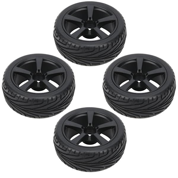 4 stk Fjernkontroll gummidekk med plastfelger Hjul 5 eiker dekk for 1/10 RC bil
