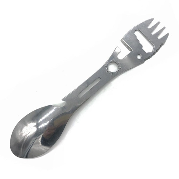 10 i 1 multifunktionell camping Spork skedgaffel i rostfritt stål med skärare Burköppnare Skiftnyckel för kök Utomhusvandring Backpacking