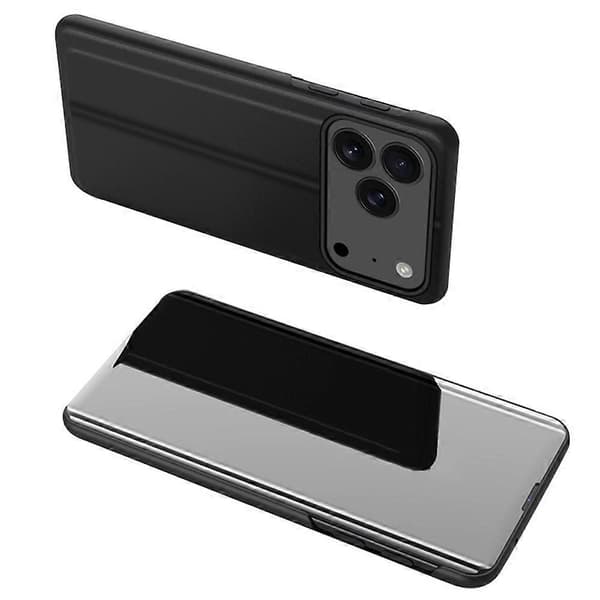 Kompatibelt med iPhone 17 Pro-skal med View Window Stand-läderfodral med fällbart lock - Black Multicolor