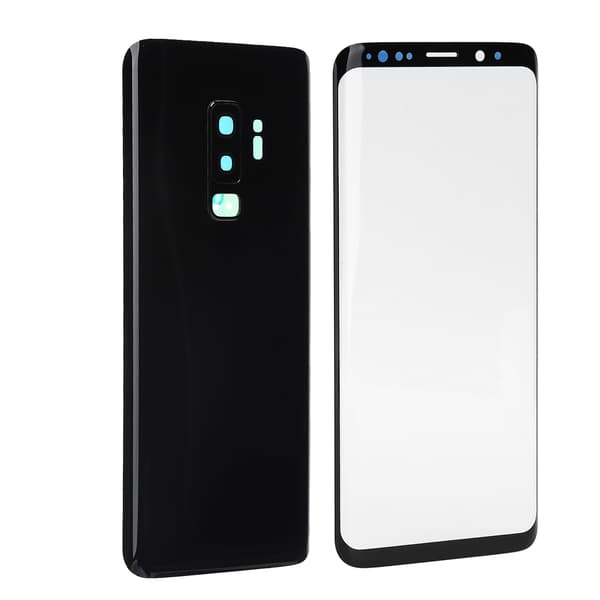 Telefon Bagside Glas Cover Front Skærm Glas Linse Udskiftningssæt til Samsung S9+ G965 (Sort)