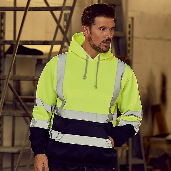 High Visibility Safety Work Hoodie Pullover for Men - Fluorescent Yellow