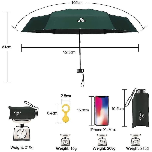 Mini reiseparaply. Sort kompakt sammenleggbar paraply. Liten Lettvekt