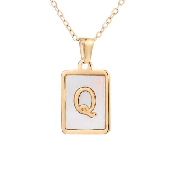 Square alfabetet kjede kvinnelig gull innlagt Shell anheng halskjede Q