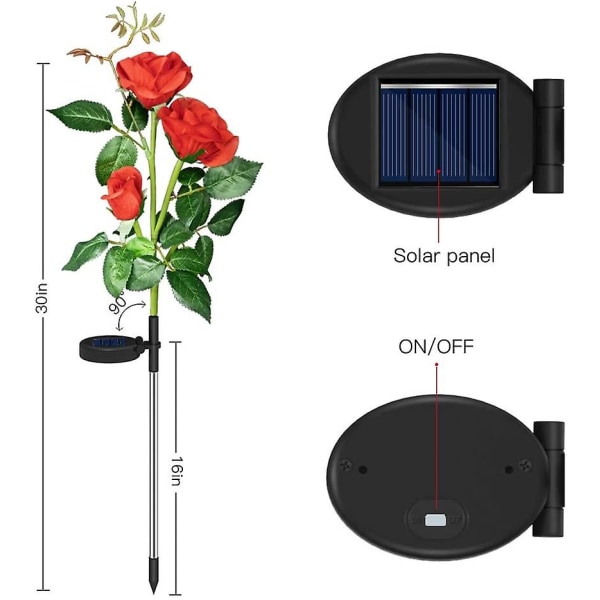 Solar Hagelys Julegårdsdekorasjoner Solar Rose Blomsterlys Med 6 Rose Blomster Vanntett For Hage Patio Hage Pathway Dekorasjon 2 Pakke