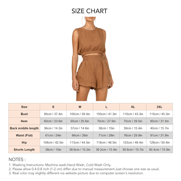 Kvinder Pure Color 2-delt outfit Casual Crewneck tanktop Rynket Højtaljet Shorts Sæt til Dating Kaffe L