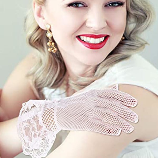 1 par spetshandskar för damer Eleganta korta handskar med tillstånd sommarhandskar White