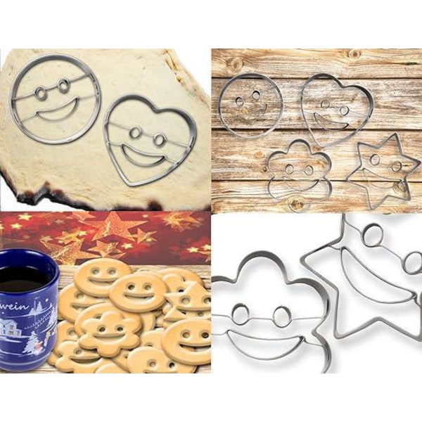 Cookie Cutters Set med 4 - För att baka kul - Emoji, smiley, hjärta och stjärnformer - Rostfritt stål