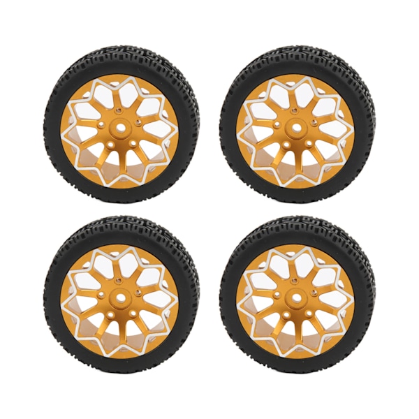 4 st 1/10 Skal RC Hjul och Däck Aluminiumlegering Fälg Gummi Däck Skinn för 1/10 Fjärrstyrd Bil Guld