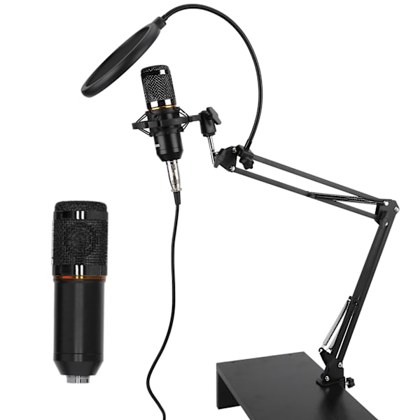 Kondensatormikrofonsett USB med fleksibel arm BM800 for PC Stasjonær bærbar (svart svart)