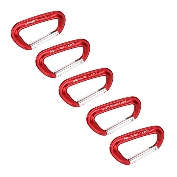 5 st Aluminiumlegering Klätterkarbiner 12KN (2697 lbs) Tungt D-Ring Karbinerklämmor för Camping Vandring Utomhus Röd