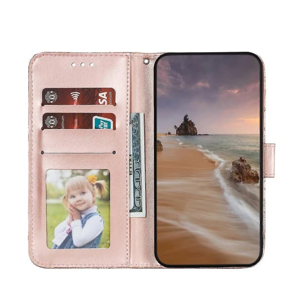【NX】Spetsblomma läderfodral kompatibelt med iPhone 15 Plus Rose Gold