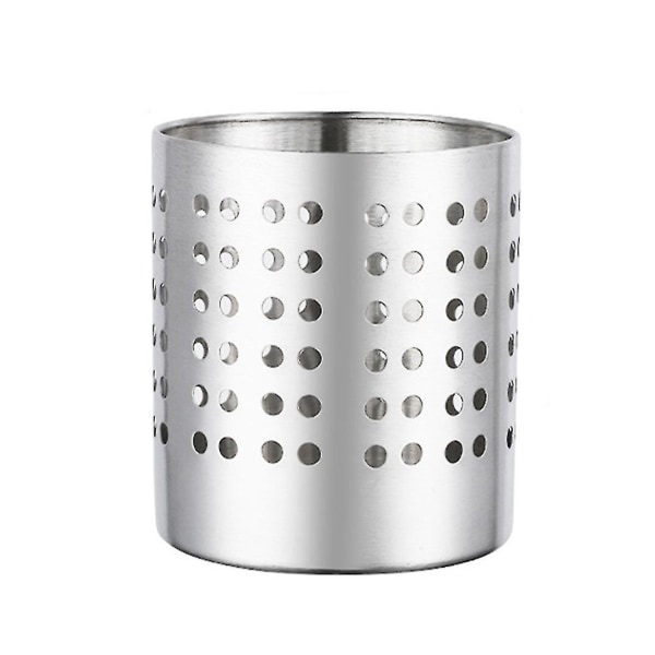 304 ruostumattomasta teräksestä valmistettu hopea suodatin syömäpuikot säilytyssylinteri pyöreä 13,4x11,8 cm 13.4CM