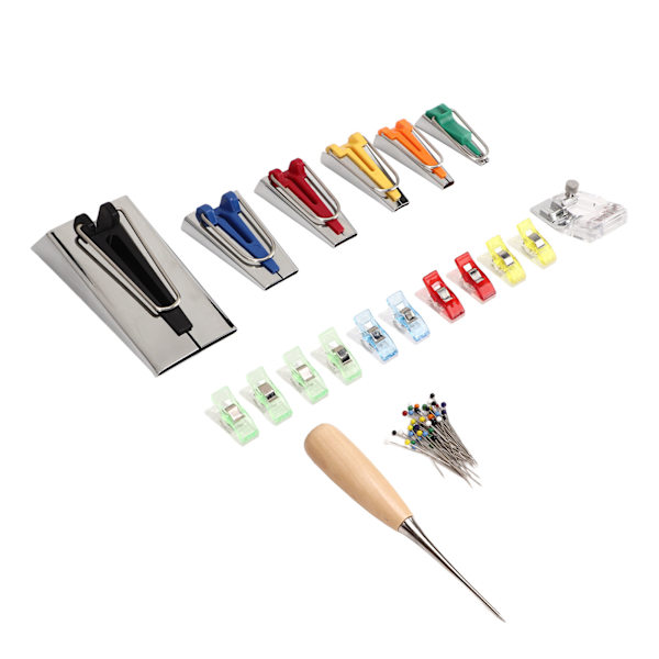 Bias Tape Tool Kit 6 storlekar Bias Tape Maker 6 mm 9 mm 12 mm 18 mm 25 mm 50 mm sömnadstillbehör med plastlåda för hushåll