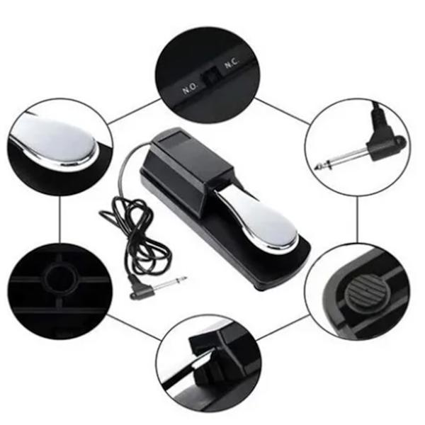 Sustain Pedal Dobbeltpolet Switch Anti Slip Sølv Universal Sustain Pedal til Digital Piano Keyboard Elektronisk Orgel