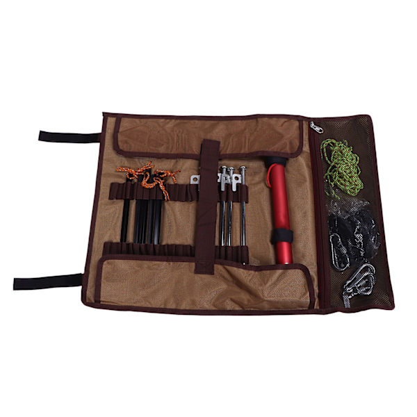 Oppbevaringspose for teltplugger til camping, teltplugger, spiker og hammerorganisator, etui med plugger, hammer og tilbehør