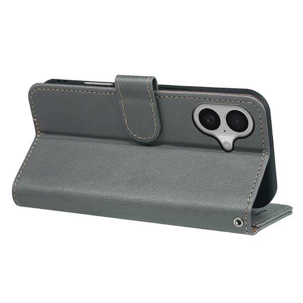 【NX】Compatible with iPhone 17 Case, RFID Blocking Wallet, Lychee Textured Leather Case, Magnetic Buckle, Grey Grey Grey