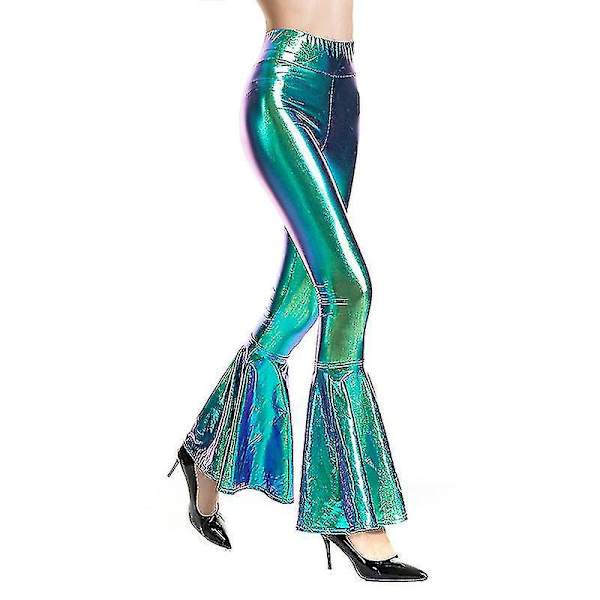 Flared Mermaid Metallic Wide Leg Pants for Women in Laser Blue