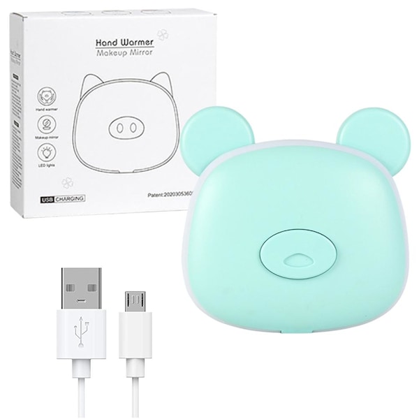 Uppladdningsbar handvärmare 1000mAh Macaron tecknad djur USB handvärmare sminkspegel med LED-ljus Vinterpresenter