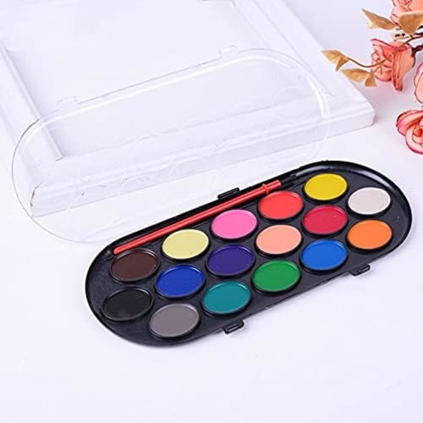 16 färger Professionell solid akvarellfärg Paint Box med pensel ljus färg