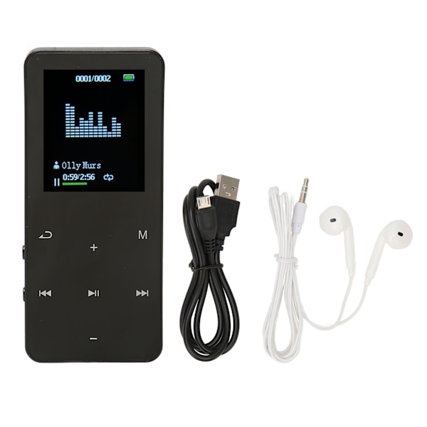 MP3-spiller 8G Bluetooth 4,2 1,8 tommers skjerm Støyreduksjon Tapsfri bærbar MP4-spiller med oversettelsesordbok Svart