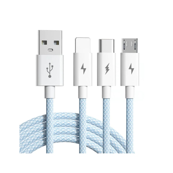 3 i 1 snabbladdarkabel USB för Apple Samsung Type-C Micro flätad sladd - blå