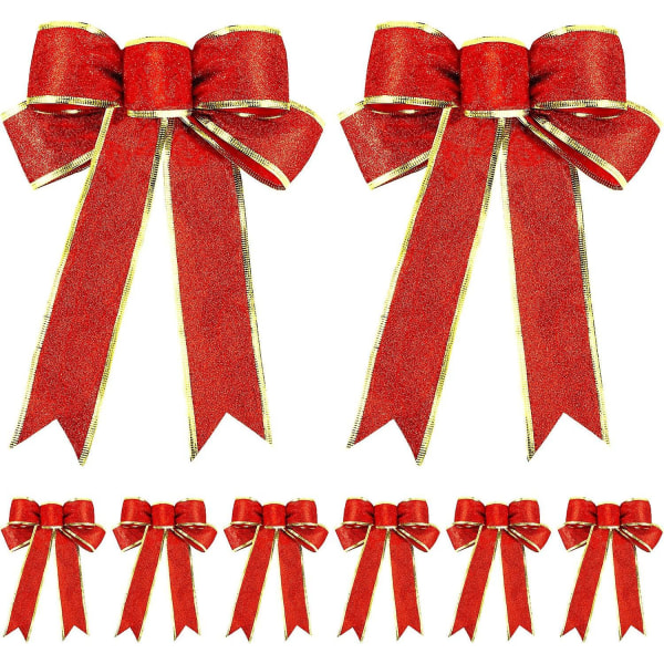 10 stykker glitter juletre sløyfe bånd buer Juletre hengende ornamenter for juledekorasjoner, 10 x 8 tommer