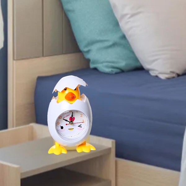 Chick Väckarklocka Barn Tecknad Söt Desktop Plast Quartz Movement Väckarklocka för studenter Vit