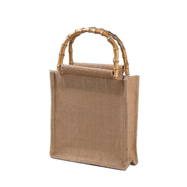 Bärbar Burlap Jute Shopping Bag Handväska Bamboo Loop Håndtag Återanvändbara Tote Livsmedelsväskor