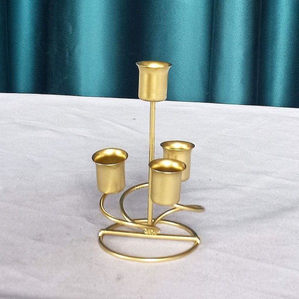 Fire-hodet metallsøylelysbrett egnet for bryllupsdekorasjon Jernlysestake gold