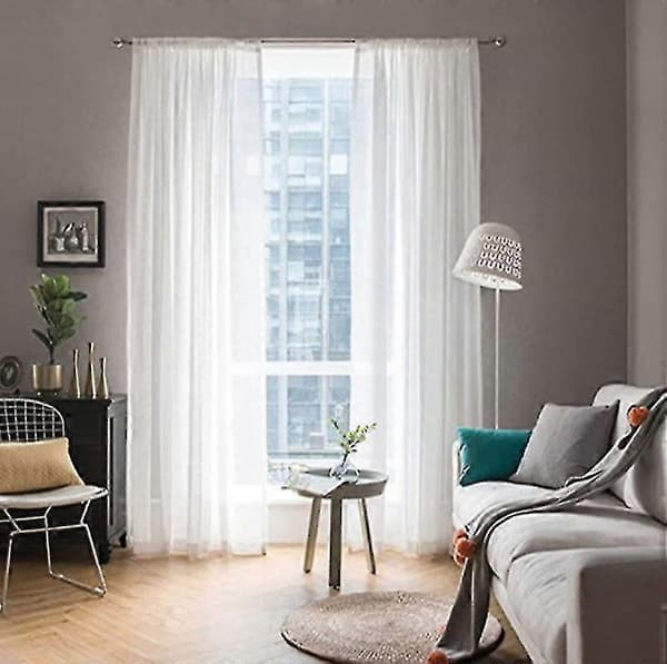 Voilegardiner med volanger i linoptikk transparent White