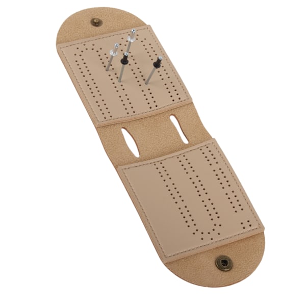 Læder Cribbage Brætspil Sæt med Nål Letvægts Brun 2 Spor Læder Spilpose Scoreboard til Pepple Over 8