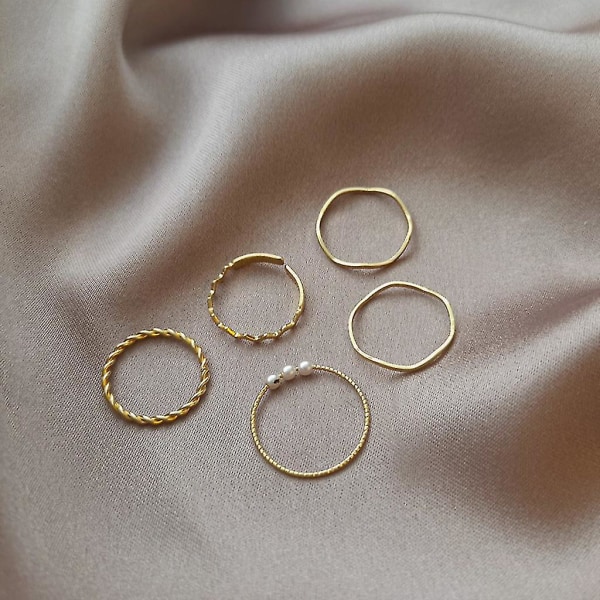 Gull Cystal Finger Ring Sett Boho Statement smykker for kvinner og jenter