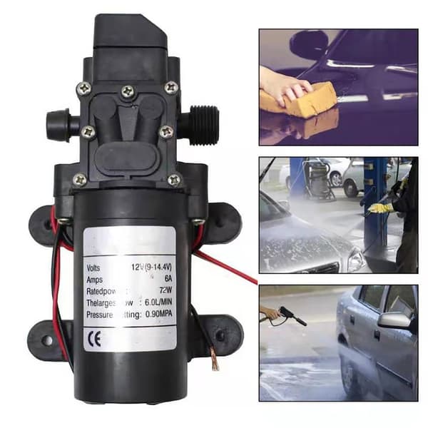 Högtrycksmembranpump Smart elektrisk 6L flödeshastighet självsugande pump Kompatibel med biltvätt Jordbruk DC12V 72W
