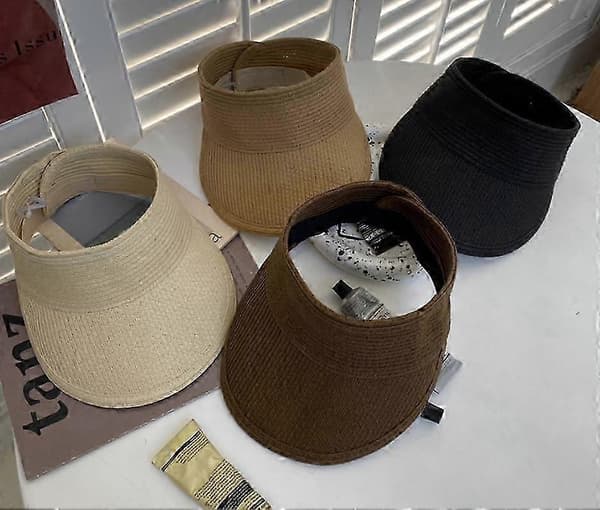 Solbeskyttelse med stor skygge, foldbar hat, sommerhat, solbeskyttelse, sommerhat, stråstrandhat (khaki) Black