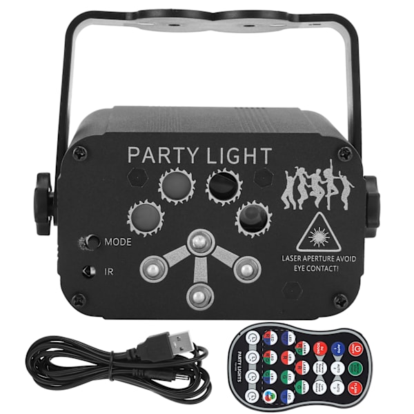 Mini Scenelys 8-huls USB Stemmeaktivering RGB Projektionslampe til KTV-bardekoration