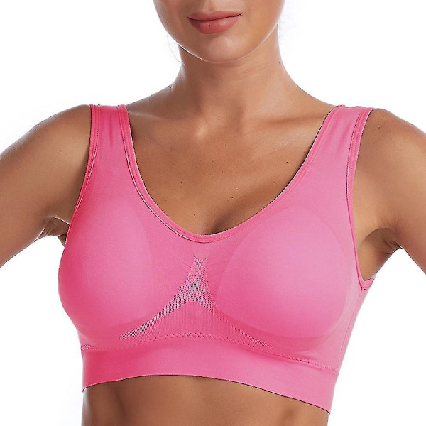 Stötsäker sport-bh med avtagbar dyna för yoga fitness gym träning - 10 färger - Andningsbar & lätt - Plus size (S-XXXL) - Rosa