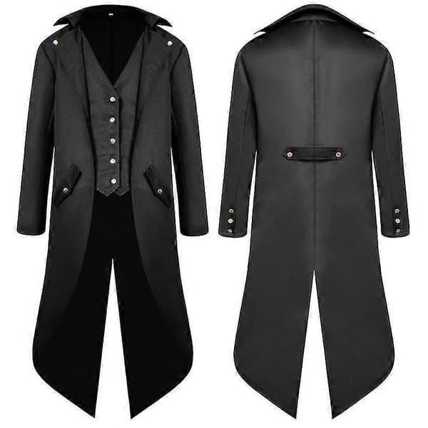 Herr Steampunk Vintage Frackjacka Gotisk Viktoriansk Klänning Uniform Black S