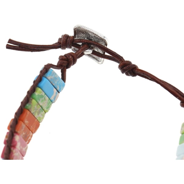 Bohemian Rainbow Chakras Natursten Armbånd Ægte Læder Rope Kit