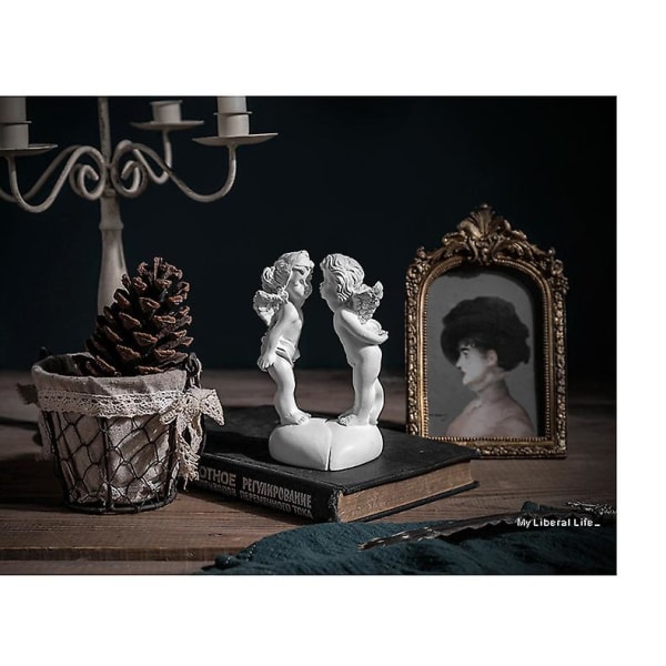 Lille engle par skulptur håndværk hjem stue vinskab dekorationer